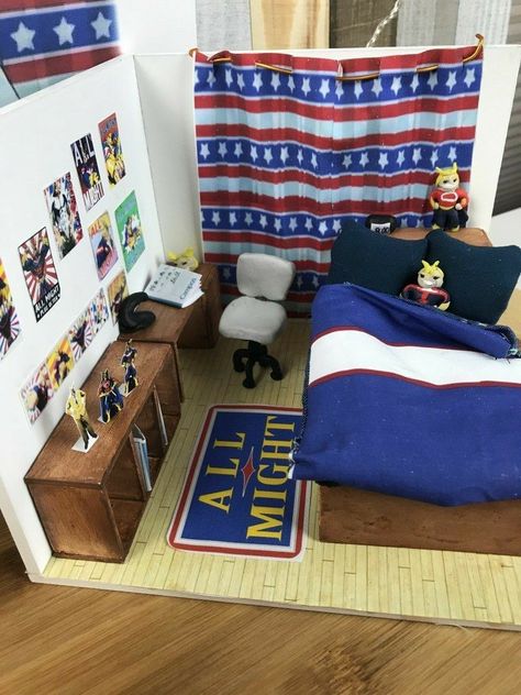 My Hero Academia Dorm, Academia Dorm Room, Mha Room, Room Anime, Anime Diys, Dorm Room Diy, Otaku Room, Anime Room, Miniature Rooms