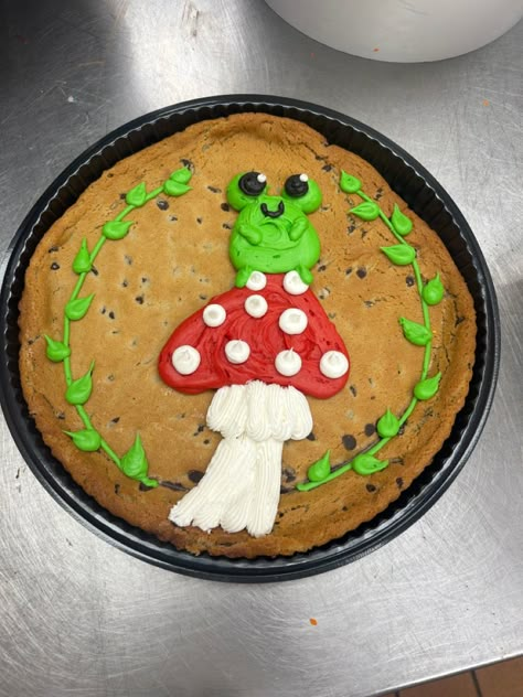 Frog Cookie Cake, Spring Cookie Cake, Walmart Cake, Walmart Cakes, Cuppy Cake, Mushroom Cookie, Dq Cakes, Message Cookies, Big Cookies