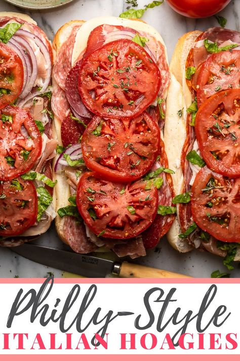 The Best Philly Style Italian Hoagies - Baker by Nature Italian Hoagie Recipe, Italian Hoagies, Hoagie Sandwiches, Italian Hoagie, Too Hot To Cook, Philly Style, Sandwhich Recipes, Baker By Nature, Summer Sandwiches