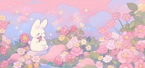 Kawaii Backgrounds Pc, Cute Pink Banners Gif, Horizontal Pink Widget, Notion Images Aesthetic Pink, Bunny Pc Wallpaper, Pink Cover Photo Aesthetic, Cute Notion Covers, Widgets Pink Aesthetic, Bunny Wallpaper Desktop