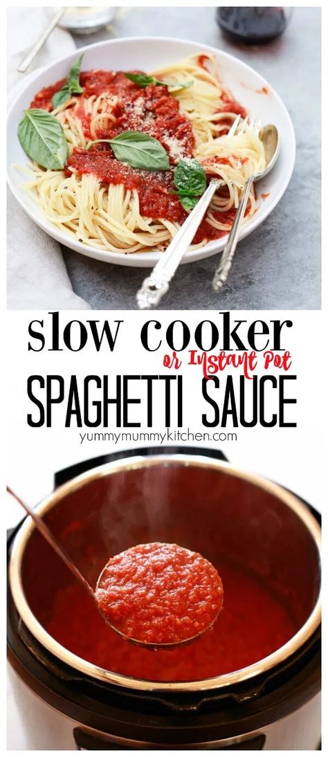 Crockpot Spaghetti Sauce - Yummy Mummy Kitchen Crockpot Spaghetti Sauce, Slow Cooker Spaghetti Sauce, Recipe Ground Beef, Crockpot Spaghetti, Slow Cooker Spaghetti, Sauce Spaghetti, Resep Pasta, Spaghetti Sauce Recipe, Homemade Spaghetti Sauce