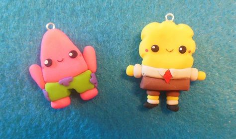 Kawaii Spongebob, Tutorial Polymer Clay, Fimo Kawaii, Clay Kawaii, Spongebob And Patrick, Charm Ideas, Polymer Clay Kawaii, Spongebob Patrick, Clay Magnets