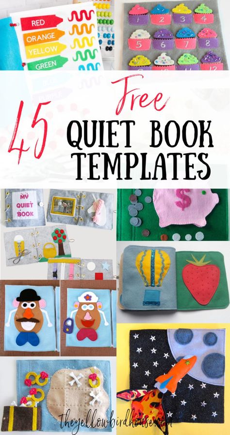 45 Free Quiet Book Templates. A collection of the best free felt quiet book pages to make and sew. DIY quiet book instructions and patterns for beginners. Design your own felt quiet book by mix and matching these free templates. Perlengkapan Bayi Diy, Diy Busy Books, Quiet Book Templates, Baby Mobil, Diy Quiet Books, Baby Quiet Book, Book Templates, Quiet Book Patterns, Toddler Quiet Book