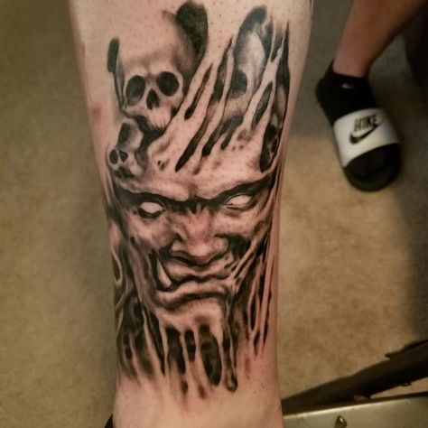 Deamon Tattoos Design, Scary Tattoo Designs, Horror Tattoo Ideas Dark Art, Tattoo Ideas Dark Art, Tattoo Ideas Dark, Horror Tattoo Ideas, Tattoo After Care, Bullet Tattoo, Wörter Tattoos