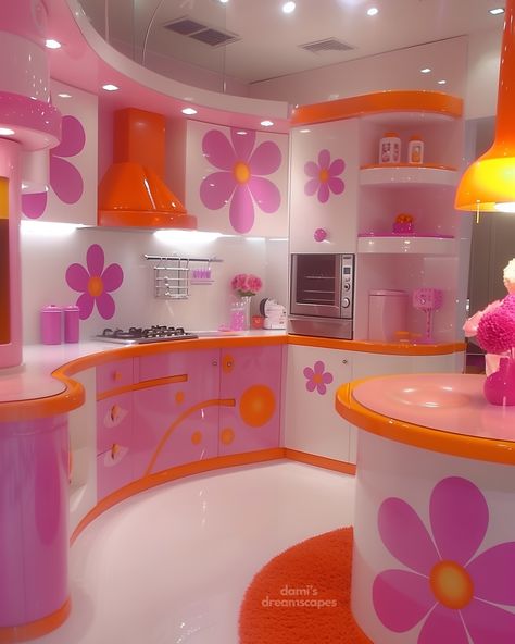 POV: This is Your Pink and Orange Dream Apartment from the 2000s! 🧡💖🏠 [AI] 🛍️ Shop posters at damidreamscapes.etsy.com Custom poster designs are available through commissions on Etsy. #y2k #apartment #2000snostalgia #pinkaesthetic #orangeaesthetic #genz #millennials #dreamroom #y2kvibes #colorfulhome #interiordesign #2000sthrowback #pinkdecor #orangedecor #roominspo #teenroomdeclr #y2knostalgia #vibrantinterior #homedecor #roomposter #decorinspo #aesthetic #dreambedroom #youthculture #200... All Pink Living Room, 2000s House Decor, Pink Organization, Orange And Pink Kitchen, Y2k Interior Design Aesthetic, 2000s Pink Bedroom, 2000s Interior Design, House Interior Y2k, Y2k Pink Bedroom Aesthetic