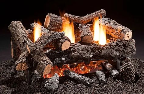 Cozy Fire | hargrovegaslogs Ventless Gas Logs, Vented Gas Fireplace, Vent Free Gas Fireplace, Gas Log Sets, Fireplace Logs, Gas Fireplace Logs, Free Gas, Oak Logs, Fireplace Tool Set