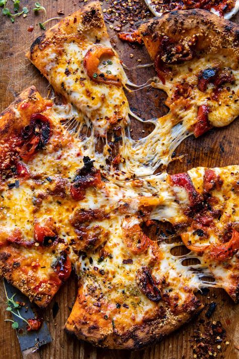 Roasted Red Pepper Pizza, Red Pepper Pizza, Calabrian Chili Paste, Pepper Pizza, Half Baked Harvest Recipes, Calabrian Chili, Harvest Recipes, Pizza Recipes Homemade, Chili Paste