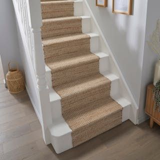 Wide range of Stair Runners available to buy today at Dunelm, the UK's largest homewares and soft furnishings store. Order now for a fast home delivery or reserve in store Stair Cases Ideas, Staircase Runner Carpet, Hardwood Stairs With Runner, Inside Stairs Ideas, Carpet Runner On Stairs With Landing, Stair Case Decor, Porch Ideas Entrance Interior, White Stairs With Runner, Boho Stairs