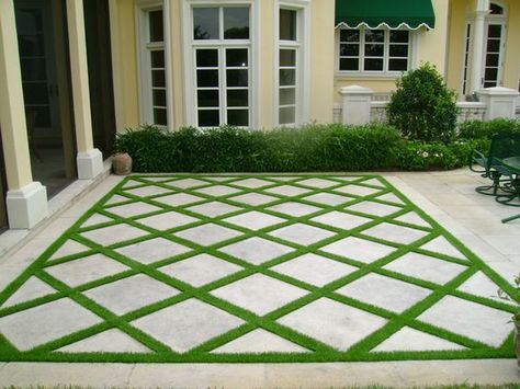 backyard-grass-concrete Backyard Grass Landscaping, Grass Pavers, Pavers Backyard, Cement Patio, No Grass Backyard, Concrete Patios, Grasses Landscaping, Lawn And Landscape, Backyard Inspiration