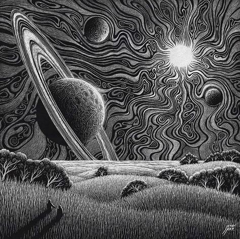 Psy Art on Twitter: "Art by Justin Estcourt… " Drawing Ideas, The Sky, Planets, The Sun, Sun, Black And White, Drawings, On Instagram, White