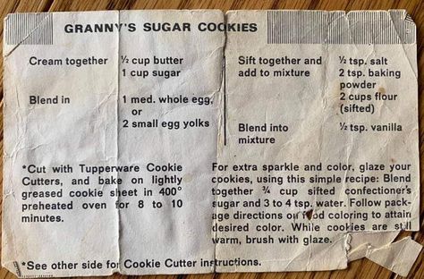 Granny's Sugar Cookie (Tupperware) Tupperware Sugar Cookie Recipe, 2023 Recipes, Tupperware Recipes, Cooking Cookies, Sugar Cookie Recipe, Holiday Goodies, Recipes Christmas, Delicious Cookies, Cookies Recipes