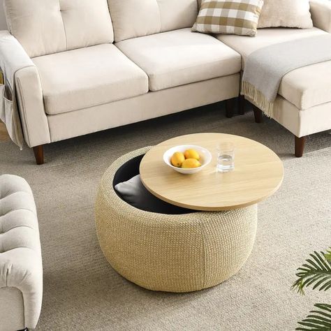 Round Drum Tables - Bed Bath & Beyond Pouf Coffee Table, Circle Ottoman, Fabric Storage Ottoman, Round Storage Ottoman, Handmade Ottomans, Drum Coffee Table, Natural Living Room, Daybed With Storage, Ottoman Tray