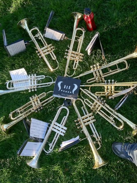 trumpets. This is how we need to line our horns up. Trumpet Aesthetic, Marching Band Aesthetic, Music Trumpet, Play Trumpet, Marching Band Memes, Band Problems, Trumpet Sheet Music, Trumpet Music, Marching Band Humor