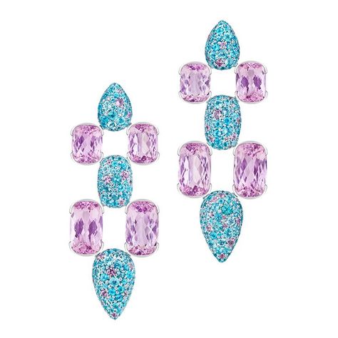 Thomas Jirgens. ROYAL ISLAND earrings - Madagascar morganites, Paraiba tourmalines, sapphires, white gold. Thomas Jirgens, Color Stones Jewelry, Bvlgari Jewelry, Paraiba Tourmaline, Tourmaline Jewelry, Sparkle Jewelry, Types Of Gemstones, Jewelry Inspo, Earrings Collection