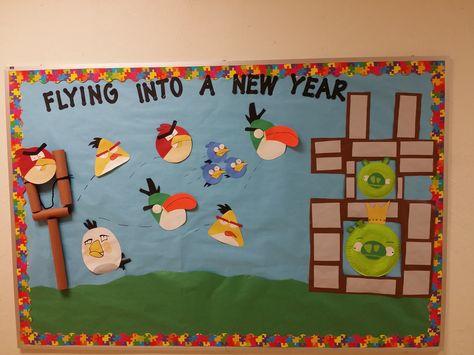 Angry Birds, back to school Angry Birds Bulletin Board, Bird Bulletin Boards, Tech Decor, Back To School Highschool, Birds Decor, Welcome Home Banners, Summer Bulletin Boards, Teacher Info, School Decoration