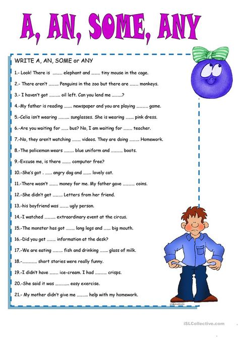 Some Any, English Activities For Kids, English Exercises, English Grammar Worksheets, English Worksheets For Kids, English Lessons For Kids, English Activities, Grammar And Vocabulary, Teaching Jobs