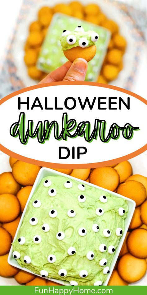 Halloween Dip Recipes Parties Food, Monster Dip Recipe, Halloween Oreo Dip, Halloween Funfetti Dip, Halloween Dunkaroo Dip, Halloween Appetizers Dip, Halloween Dessert Dips For Parties, Halloween Themed Dips, Halloween Cookie Dip