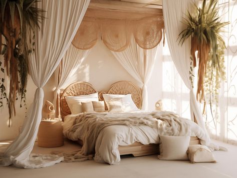 Curtains above bed