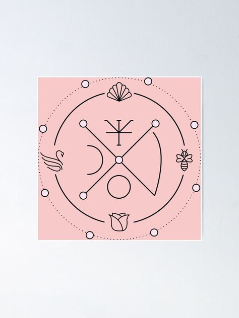 "Venus Aphrodite Symbol Sigil Black/Rose Quartz" Poster by thatyesicat | Redbubble Venus Goddess Tattoo Aphrodite, Goddess Venus Symbol, Aphrodite Symbolism, Aphrodite Symbol Tattoo, Aphrodite Sigil, Aphrodite Tattoo Symbol, Venus Symbol Tattoo, Aphrodite Tattoo Design, Aphrodite Symbol