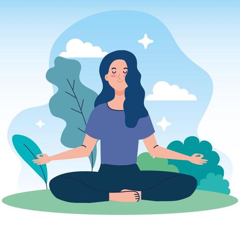 woman meditating in nature and leaves, concept for yoga, meditation, relax, healthy lifestyle Person Meditating Illustration, Relaxing Animation, Meditating In Nature, Meditation Graphic, Meditation Illustration, Person Png, Women Doctor, Woman Meditating, Yoga Drawing