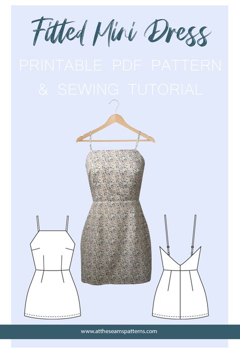 At The Seams Patterns - Sewing Tutorial: Simple Fitted Mini Dress Sewing Pattern Mini Dress, Mini Dress Sewing Tutorial, Simple Mini Dress Pattern, Free Simple Dress Pattern, Free Mini Dress Pattern, How To Sew A Simple Dress, Mini Dress Sewing Pattern Free, Easy Sewing Dress, Simple Dress Patterns