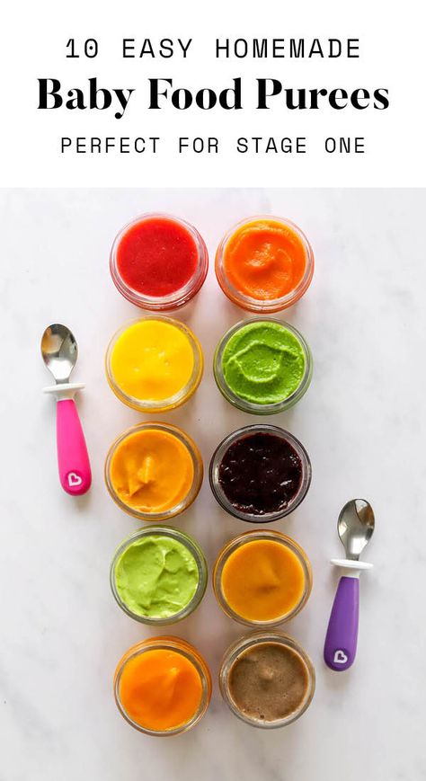 10 easy and healthy stage 1 baby food puree recipes: Peach, Sweet Potato, Carrot, Blueberry, Strawberry, Avocado, Butternut Squash, Peas, Mango and Banana. Plus, information and tips for introducing solids! Stage 1 Baby Food, Baby Food Recipes Stage 1, Easy Homemade Baby Food, Freezing Baby Food, Puree Recipes, Eating Bird Food, Making Baby Food, Diy Baby Food, Easy Baby Food Recipes