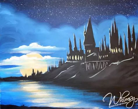 Hogwarts Painting, Crown Ideas, Castle Painting, Hogwarts Aesthetic, Small Canvas Art, Paint And Sip, Small Canvas, Painting Art Projects, Painting For Kids