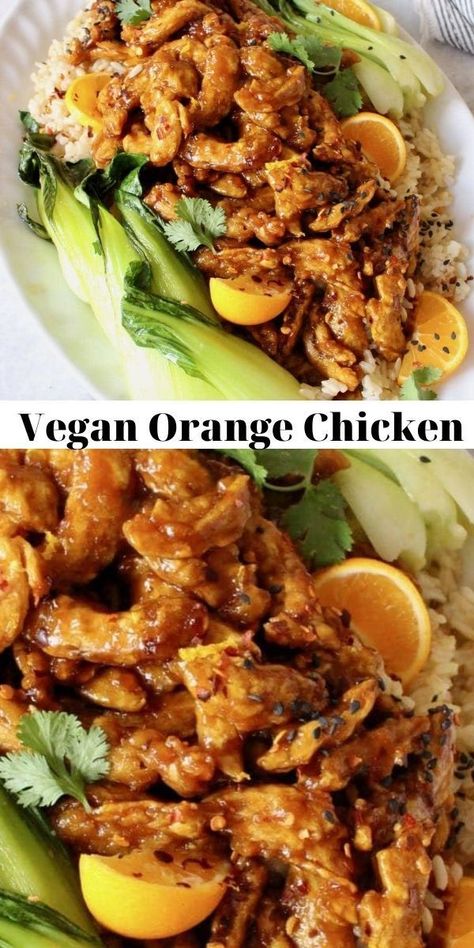 Aug 7, 2020 - The best vegan orange chicken and rice made with soy curls and served with sautéed bok choy. A whole foods plant based, gluten free and oil free recipe. Soy Skin Recipe, Soy Curls Recipes Vegan, Soy Curl Recipes, Orange Chicken And Rice, Vegan Orange Chicken Recipe, Vegan Orange Chicken, Vegan Chicken Recipes, Soy Curls Recipes, Asian Tofu