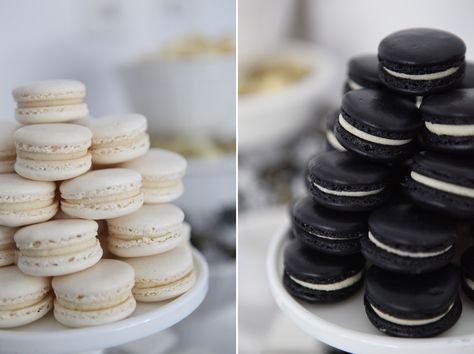 A Black and White 40th Birthday Dessert Table by Sweet Style - www.sweetstyleblog.com.au Black And White Dessert Table, Black Macarons, Dessert Tables Ideas, Oreo Party, White Macarons, Rip Twenties, Macaron Ideas, White Dessert Tables, Birthday Soiree