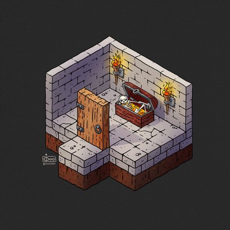 ArtStation - Isometric Dungeon, Oixxo Art Isometric Dungeon, Dungeon Room, Dungeon Tiles, College Projects, Dungeons And Dragons Miniatures, Isometric Art, Dungeon Maps, Alien Planet, Adventure Style