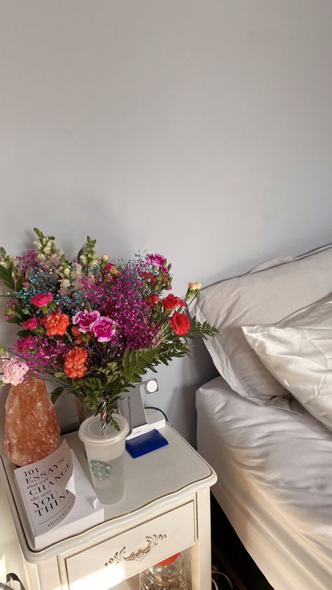 Carnations & Lilly’s. 101 essays that will change the way you think. Salt lamp Bedside Flowers Aesthetic, Flowers Bedside Table, Flowers On Nightstand Aesthetic, Flowers On Bedside Table, Flowers On Nightstand, Bedside Table Flowers, Flowers Nightstand, Nightstand Flowers, Windowsill Nightstand