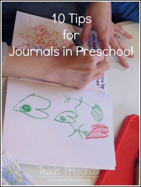 Ten tips for Journals in Preschool by Teach Preschool {Great Ideas for keeping a journal at home too!} Preschool Journaling, Pendulum Painting, Pre-k Writing, Preschool Journals, Prek Literacy, Journal Tips, Teach Preschool, Journaling Tips, Preschool Language