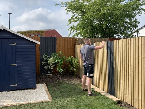 It is grey honest 🤣 looks navy compared to the shed... but we’re going with it.   #fencepaint #gardenshed #fenceideas #greypaint #greyfence #paintedfence #gardenfence #gardenfenceideas Navy Fence Garden, Fence Colours, Painted Fence, Blue Shed, Shed Garden, Backyard Layout, Fence Garden, Grey Paint, Fence Paint