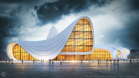 Heydar Aliyev Center Location: Baku, Azerbaijan Architect: Zaha Hadid Architects  (2000×1125) Atrium Architecture, Heydar Aliyev Center, Architecture Pictures, Architecture Art Nouveau, Zaha Hadid Architecture, Dali Paintings, Architect Logo, Future Buildings, 3d Architectural Visualization