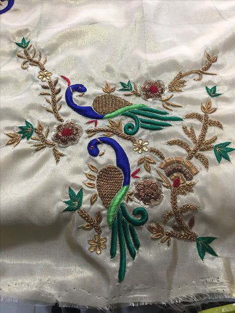 Khatli hand work Khatli Work Design Kurti, Khatli Work Blouse Design, Embroidery Khaka, Khatli Work, Baby Dress Embroidery, Peacock Embroidery Designs, Gold Work Embroidery, Corset Sewing Pattern, Hand Embroidery Dress