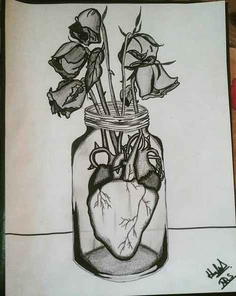 Creative heart drawing with dead flowers.... hope  Instagram: my_art_work1 Died Flowers Drawing, Messy Flower Drawing, Dead Rose Drawing, Dead Flowers Tattoo, Hope Art Drawing, Disguise Photography, Dead Flower Drawing, Creative Heart Drawing, Heart Drawing Easy