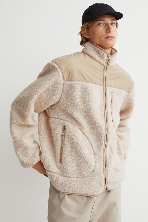 Faux Shearling Jacket, Woven Jacket, Loose Fit Jeans, Teddy Jacket, Mens Fleece, Shearling Jacket, Vintage Sweaters, Light Beige, Sport Fashion