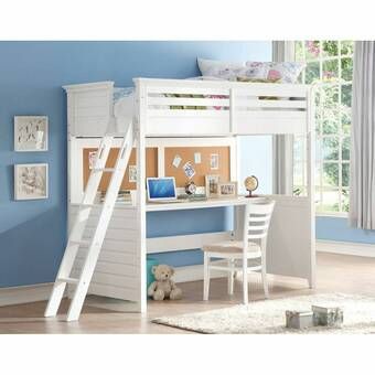 Harriet Bee Mitch Twin Loft Bed with Drawers and Shelves & Reviews: desk | Wayfair Bed With Desk Underneath, Loft Bed Desk, Girls Loft Bed, Wood Twin Bed, White Loft Bed, Raised Gardens, Loft Bed With Desk, Bunk Bed With Desk, Loft Bed Frame