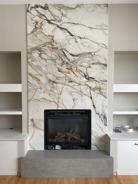 Fireplace: Neolith Beton & Calacatta Luxe | Marble Trend | Marble, Granite, Tiles | Toronto | Ontario : Marble Trend | Marble, Granite, Tiles | Toronto | Ontario Calacatta Luxe, Tiled Fireplace Wall, Quartz Fireplace, Fireplace Feature Wall, Granite Fireplace, Marble Trend, Natural Stone Fireplaces, Marble Fireplace Mantel, Marble Fireplace Surround