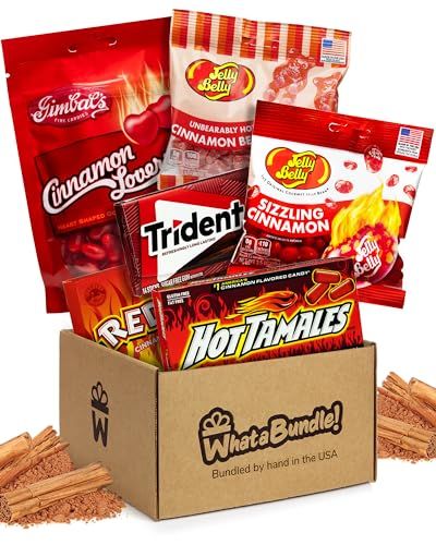 Cinnamon Candy Variety Pack - 6 Different Delicious Cinnamon Candies - Cinnamon Bears, Hot Tamales, Red Hots, Cinnamon Hearts, Spicy Cinnamon Bears, and Trident Cinnamon Gum - WhataBundle! Gift Box Cinnamon Candies, Cinnamon Gum, Cinnamon Hearts, Cinnamon Bears, Cinnamon Candy, Red Hots, Hot Tamales, Family Christmas Gifts, Betty Crocker