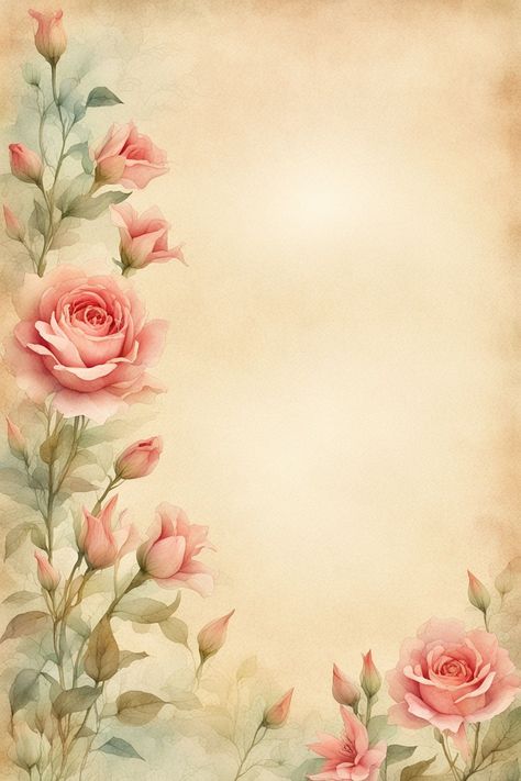 Very Old Watercolor Gradient Paper with a Flower Border by R Creation - Playground Borders And Frames Flowers, Rose Border Design, Book Cover Art Ideas, Watercolor Gradient, Wedding Cards Images, Printable Paper Patterns, Printable Border, Flower Borders, Graphic Flowers