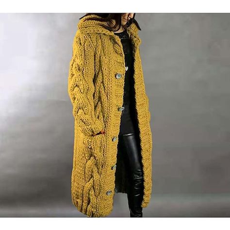 Dik Vest, Oversized Sweater Coat, Hooded Sweater Coat, Mode Mantel, Chique Outfit, Oversize Pullover, Maxi Cardigan, Yellow Cardigan, Gilet Long