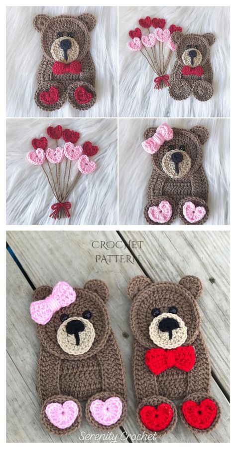 Teddy Bear Applique Free Crochet Patterns & Paid - DIY Magazine Teddy Bear Applique, Bear Applique, Crochet Applique Patterns Free, Valentines Day Baby, Crochet Teddy Bear, Bear Valentines, Crochet Teddy, Pastry Bag, Applique Pattern