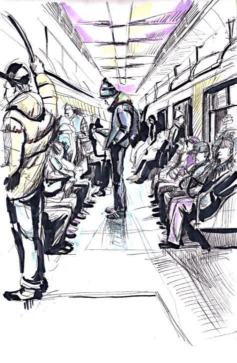 Metro Moscows Transport Art Gcse, Metro Drawing, Metro Sketch, Metro Art, Train Drawing, Human Sketch, Perspective Drawing Architecture, Human Figure Sketches, Notebook Drawing