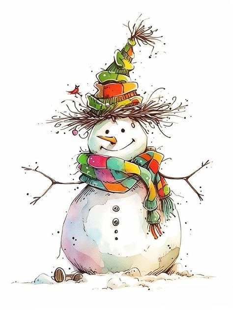 Watercolor Winter Cards, Snowman Drawing, Painted Christmas Cards, Snowman Clipart, Tilda Dolls, Christmas Card Art, Snowman Painting, Watercolor Christmas Cards, Happy Paintings