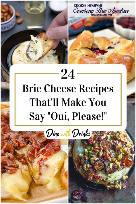 Collage of 4 brie cheese recipes. Italian Brie Appetizer, French Brie Appetizer, Maple Bacon Brie Cheese, Brei Cheese Recipes Brie Appetizer, Brie Cheese With Jam, Bre Cheese Dip, Dinner With Brie Cheese, Ways To Use Brie Cheese, Goat Cheese Brie Recipes