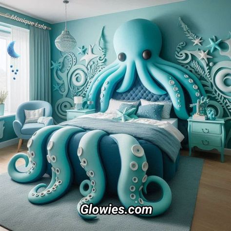 Octopus Bedding, Monique Lula, Cool Baby Stuff, Baby Stuff, Octopus, Nursery, Cottage, Bed, Art