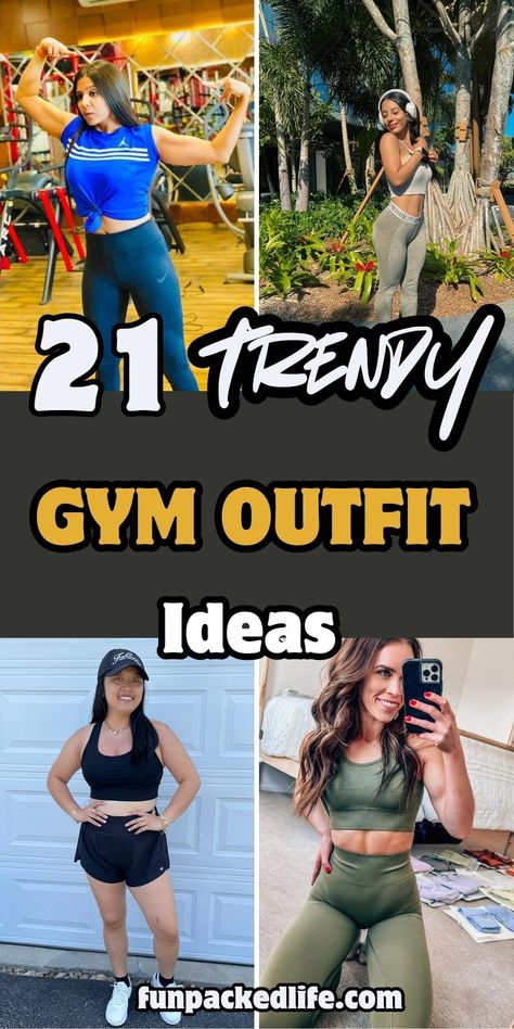 Looking for the perfect gym outfit to elevate your workout style? Check out these 21 trendy gym outfit ideas that combine comfort, performance, and fashion. Whether you're hitting the weights or going for a run, these looks will keep you motivated and looking great! Midsize Gym Outfits, Fitness Outfits Women Gym, Work Out Outfits Women, Modest Gym Outfits For Women, Fitness Outfits Women, Workout Outfits Women, Workout Clothes Outfits, Gym Outfit Ideas, Exercise Outfits