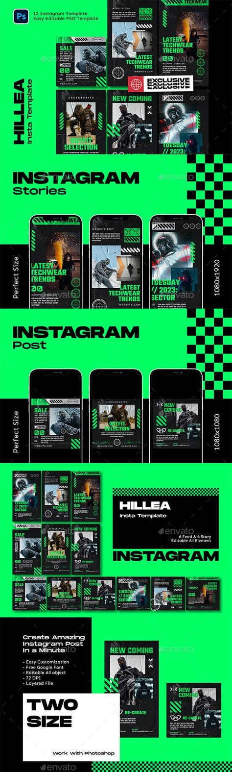 Hillea Techwear Instagram Template - Social Media Web Elements Instagram Template Design, Web Elements, Story Templates, Brand Promotion, User Guide, Online Shops, Instagram Story Template, Story Template, Fashion Streetwear