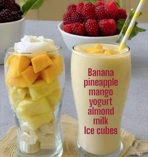 Pineapple Mango Smoothie, Mango Pineapple Smoothie, Resep Smoothie, Fruit Smoothie Recipes Healthy, Easy Healthy Smoothies, Smoothie Recipes Healthy Breakfast, Nice Recipes, Drink Recipes Nonalcoholic, Smoothie Drink Recipes